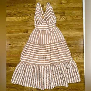 Striped Criss-cross Dress in Brown and White